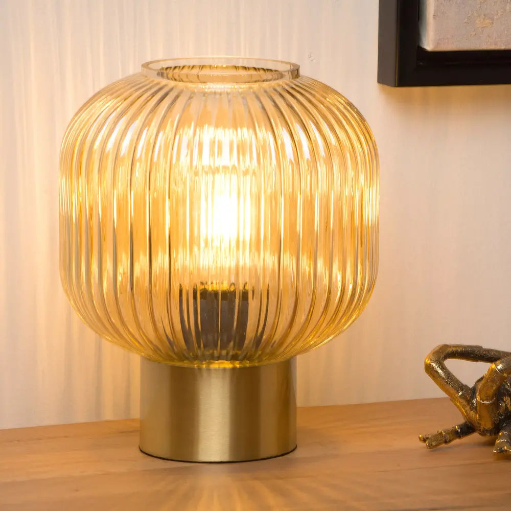 Ronde Amberglazen Tafellamp – Ø20 cm – E27 – Stijlvol & Sfeervol