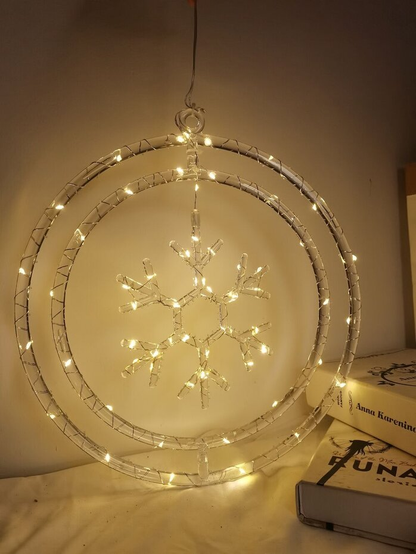 Lichtgevende Sneeuwvlok Wandkrans – Ø50 cm – 48 LED’s – Warm Wit – Draadloze Voeding