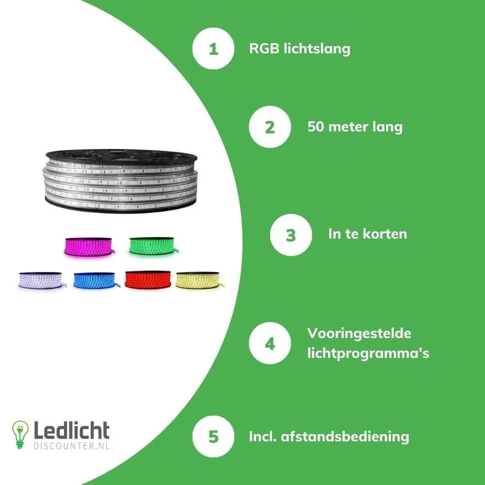 Kleur veranderende LED Lichtslang 50 Meter – V1 Serie – Direct Gebruiksklaar