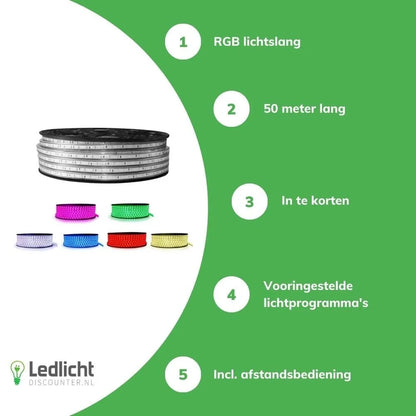 Kleur veranderende LED Lichtslang 50 Meter – V1 Serie – Direct Gebruiksklaar