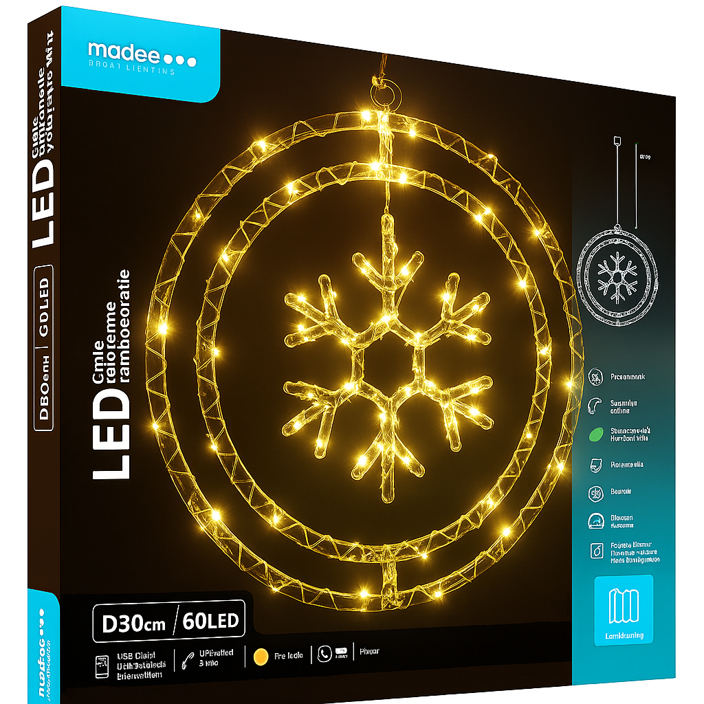 Lichtgevende Sneeuwvlok Wandkrans – Ø50 cm – 48 LED’s – Warm Wit – Draadloze Voeding