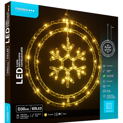 Lichtgevende Sneeuwvlok Wandkrans – Ø50 cm – 48 LED’s – Warm Wit – Draadloze Voeding