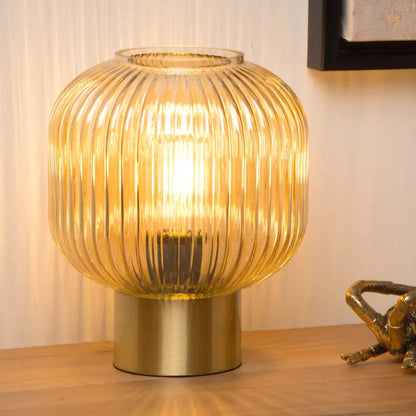 Ronde Amberglazen Tafellamp – Ø20 cm – E27 – Stijlvol & Sfeervol