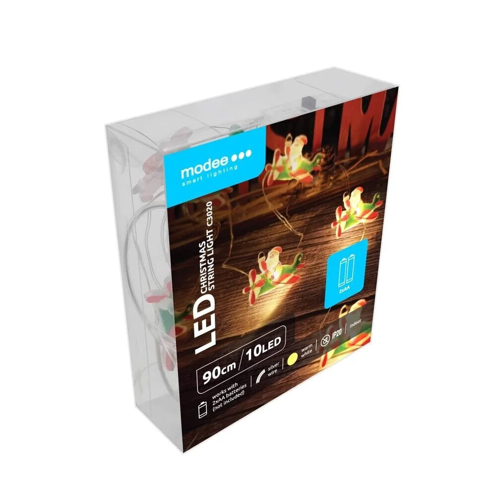 Warm LED Figuurlampjes Snoer – 10x Kerstman – 1,2 m – Handig op Batterijen