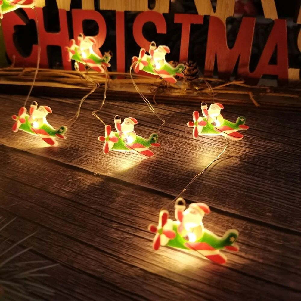 Warm LED Figuurlampjes Snoer – 10x Kerstman – 1,2 m – Handig op Batterijen