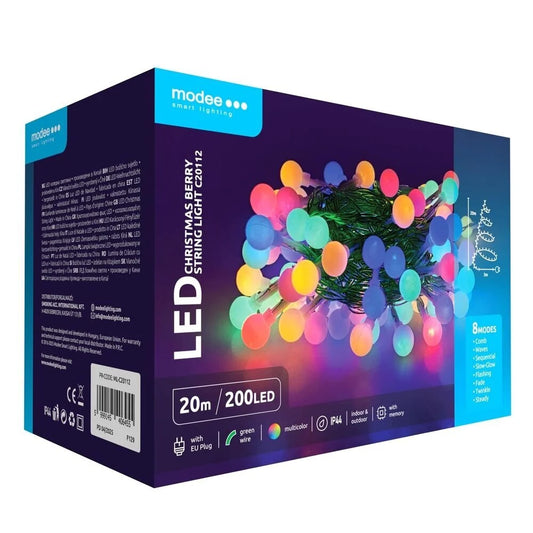 Kleurrijk Berry Verlichtingssnoer – 20 Meter – 200 LED’s – Voor Binnen & Buiten